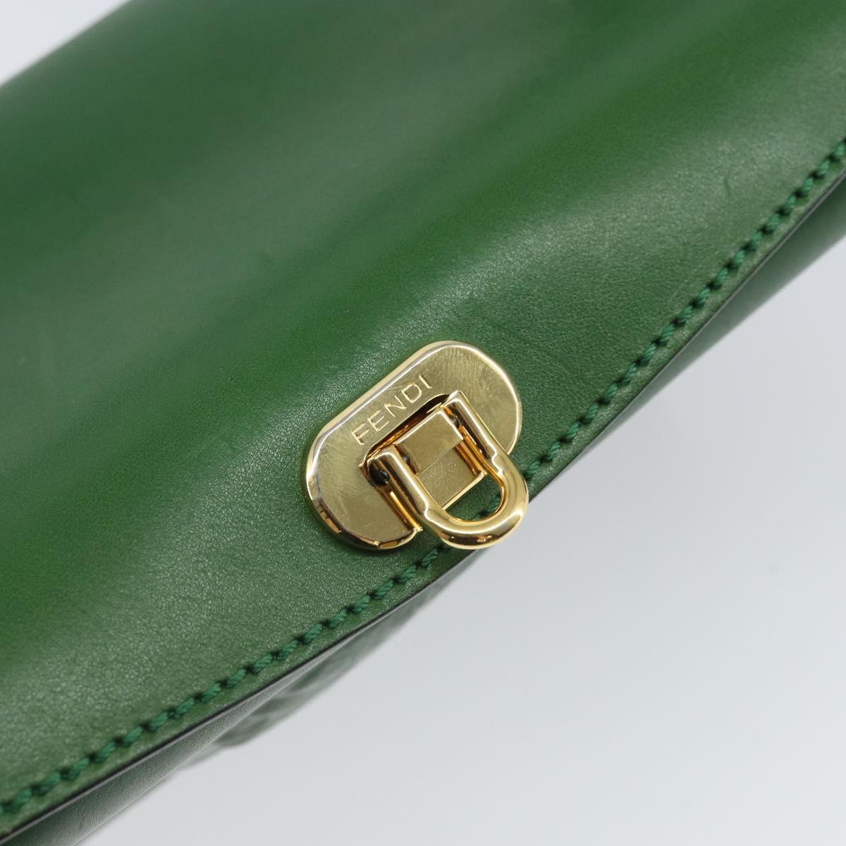 FENDI Shoulder Bag Leather Green Gold Auth 161662