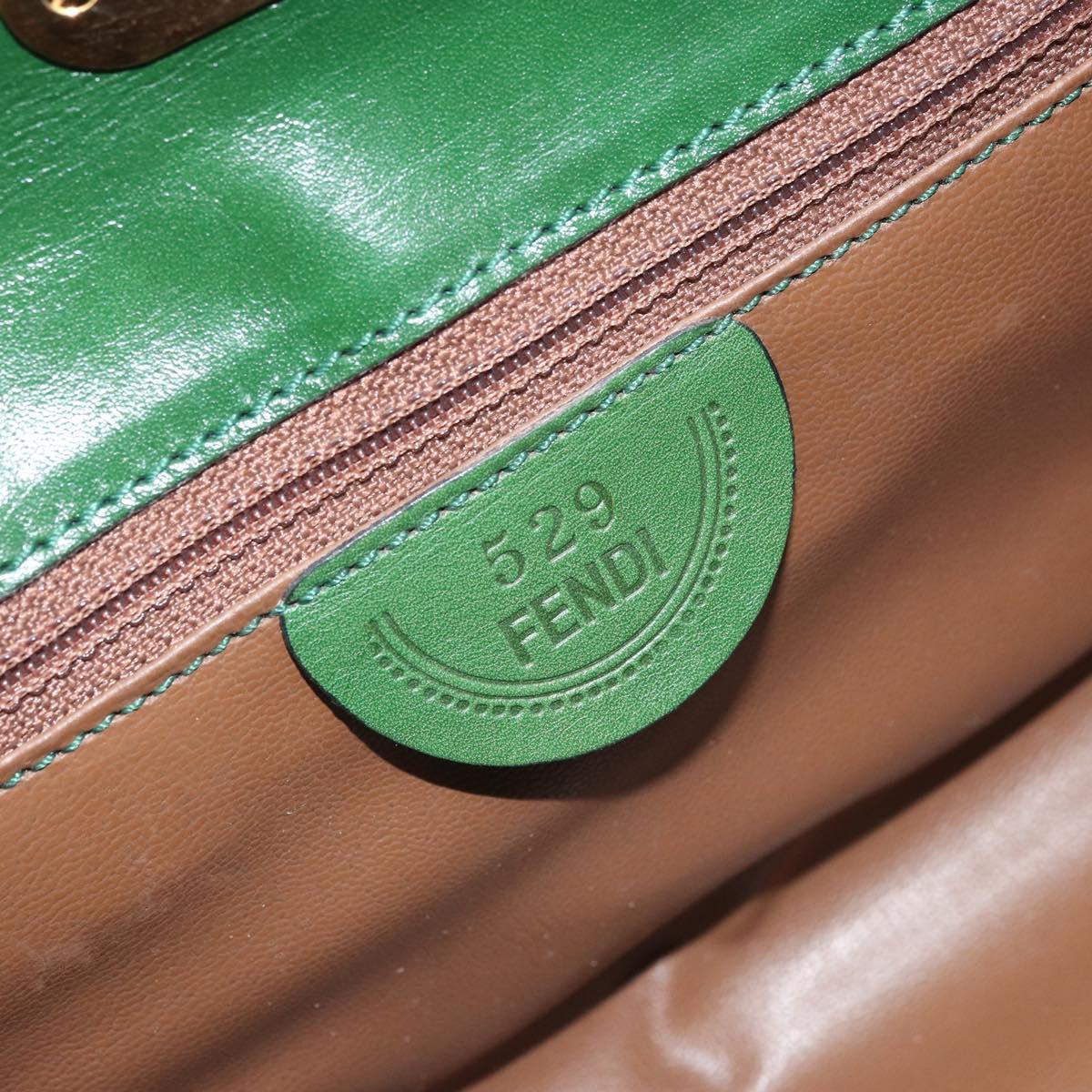 FENDI Shoulder Bag Leather Green Gold Auth 161662