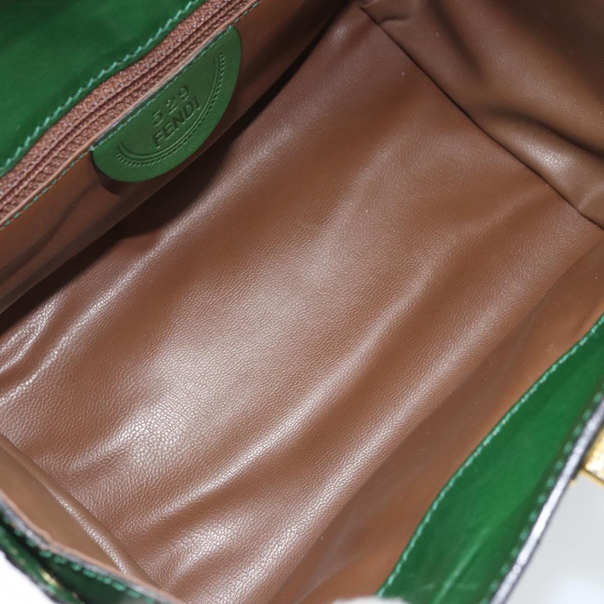 FENDI Shoulder Bag Leather Green Gold Auth 161662