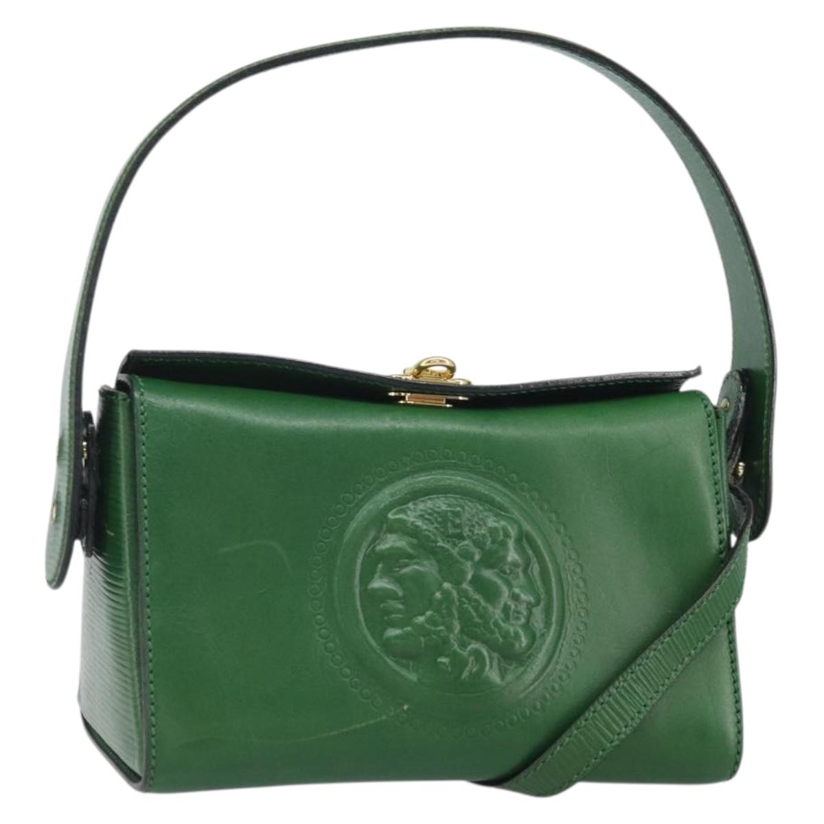 FENDI Shoulder Bag Leather Green Gold Auth 161662