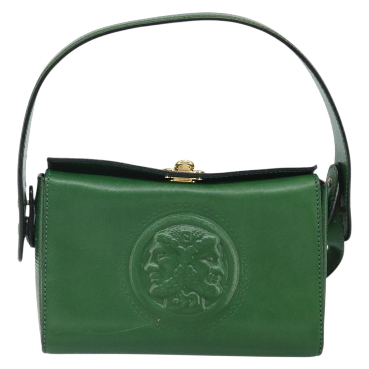 FENDI Shoulder Bag Leather Green Gold Auth 161662