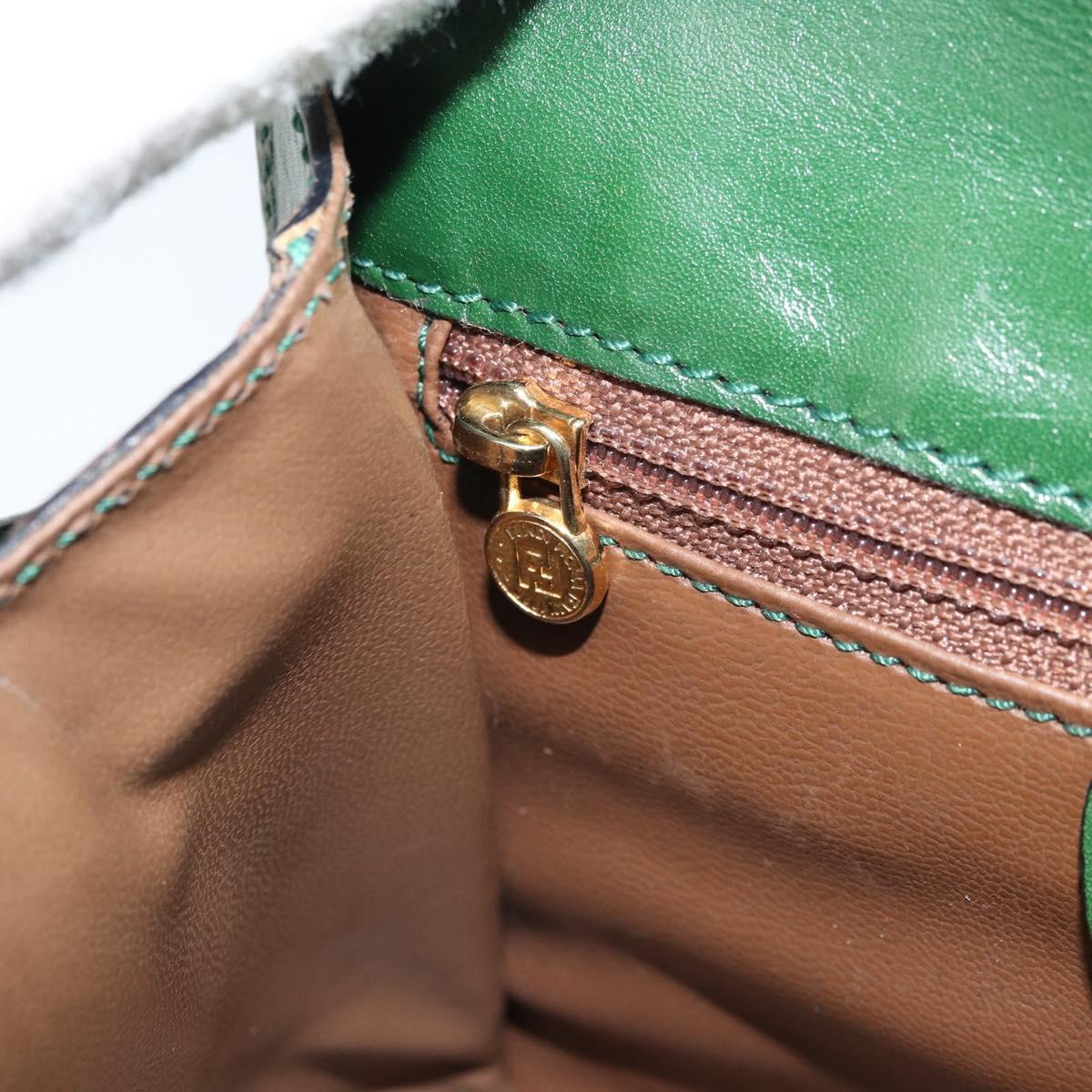 FENDI Shoulder Bag Leather Green Gold Auth 161662