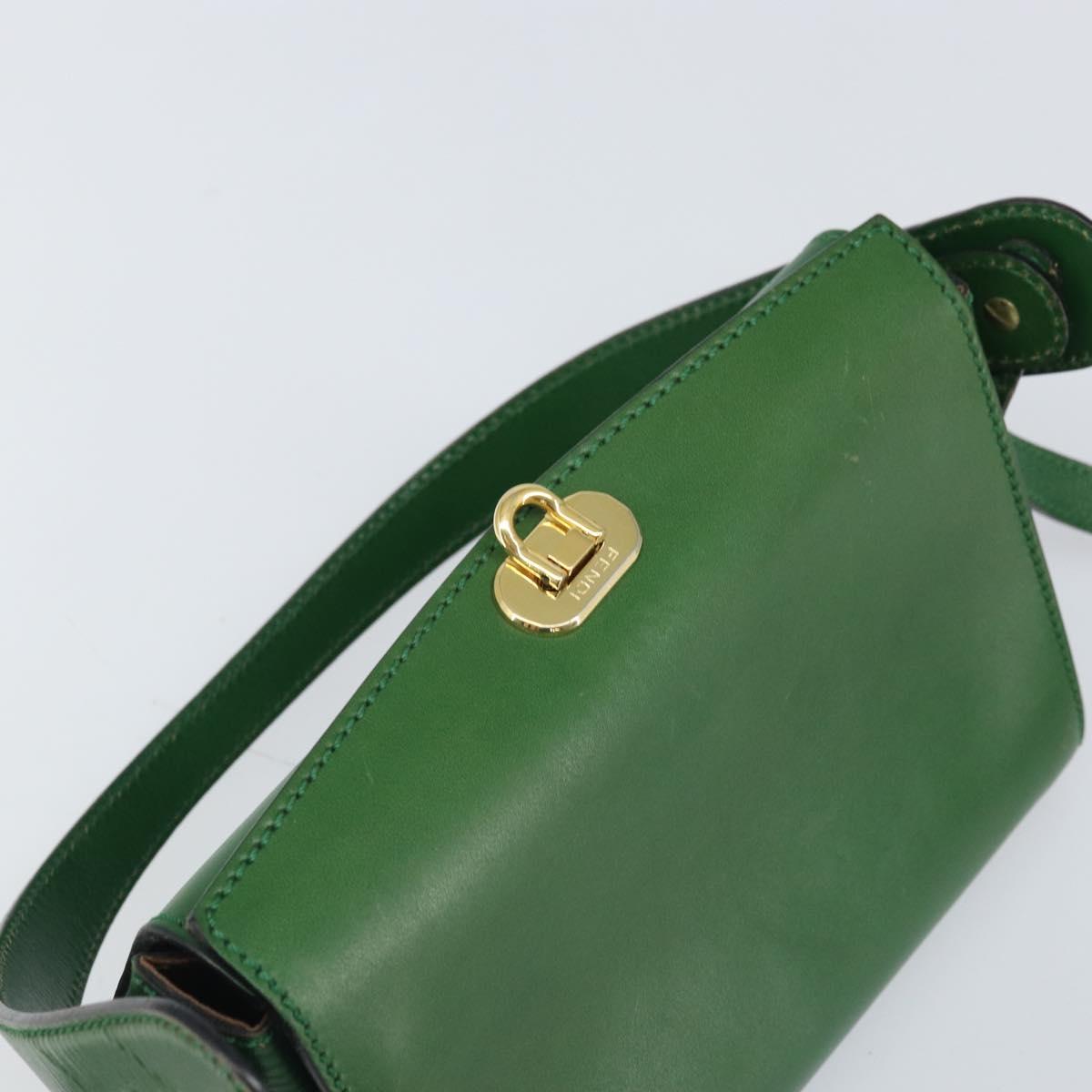 FENDI Shoulder Bag Leather Green Gold Auth 161662