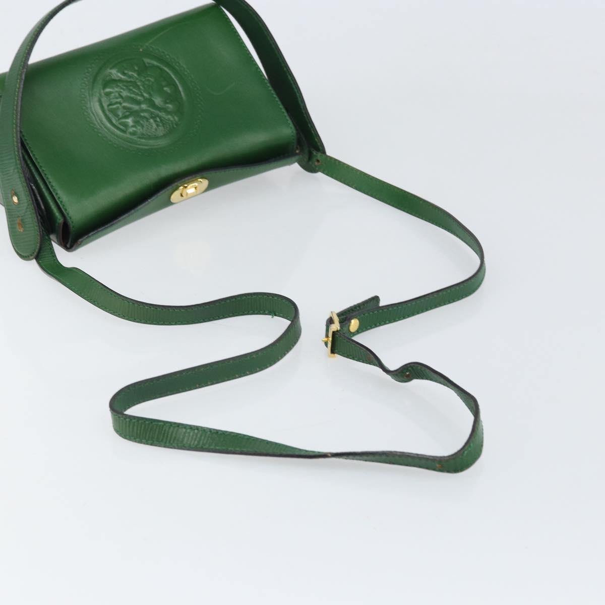 FENDI Shoulder Bag Leather Green Gold Auth 161662