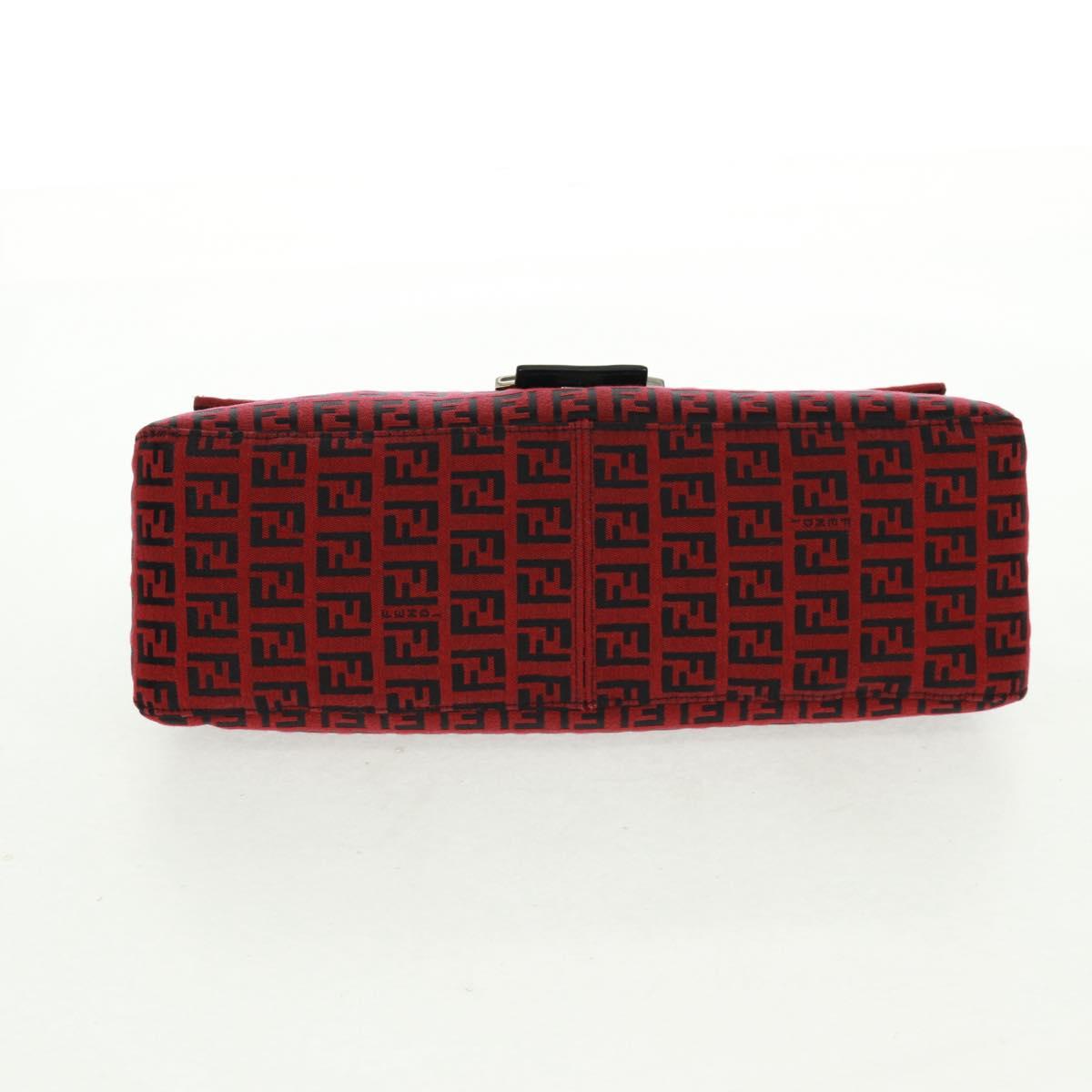 FENDI Zucchino Canvas Mamma Baguette Shoulder Bag Red Silver Auth 161663SAV