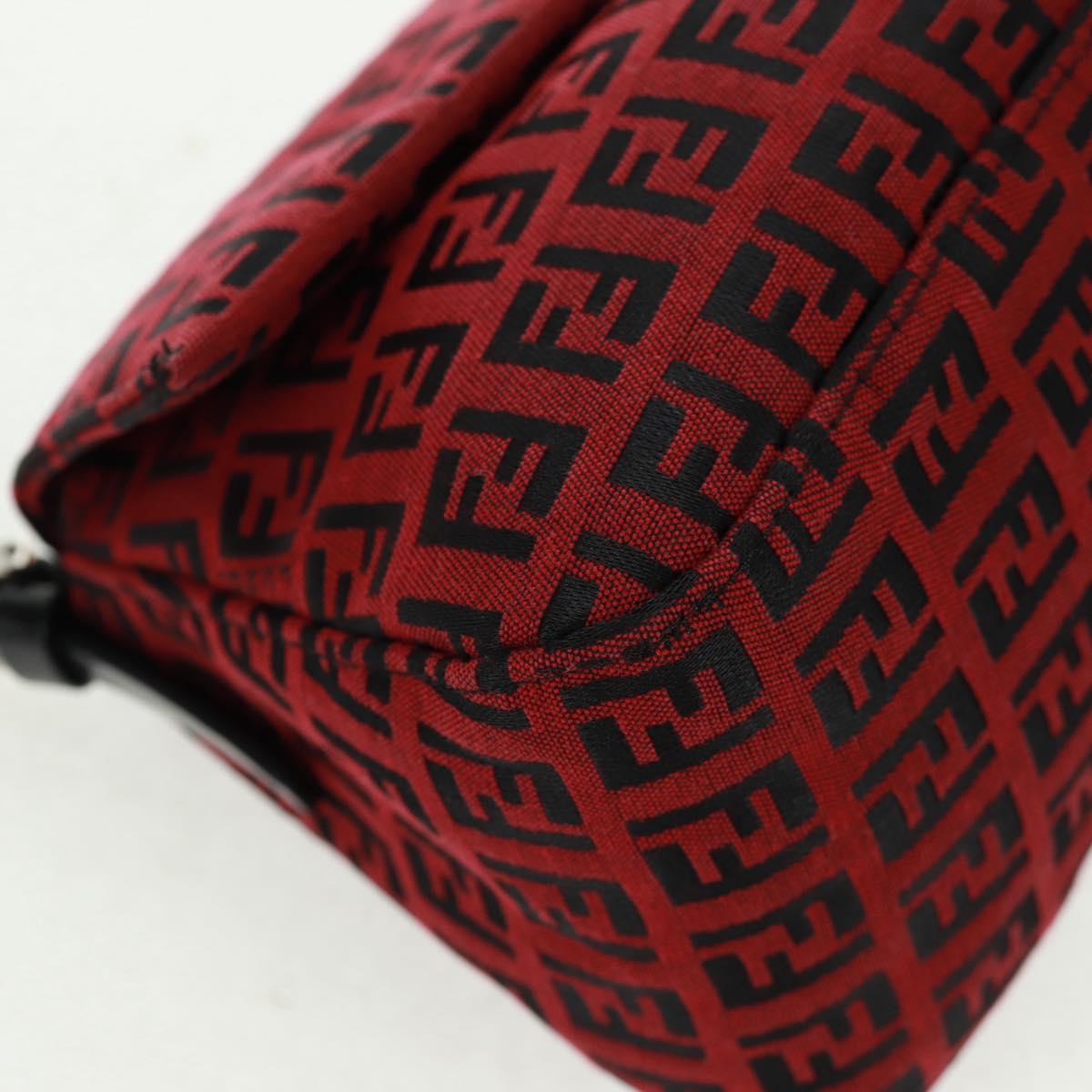 FENDI Zucchino Canvas Mamma Baguette Shoulder Bag Red Silver Auth 161663SAV