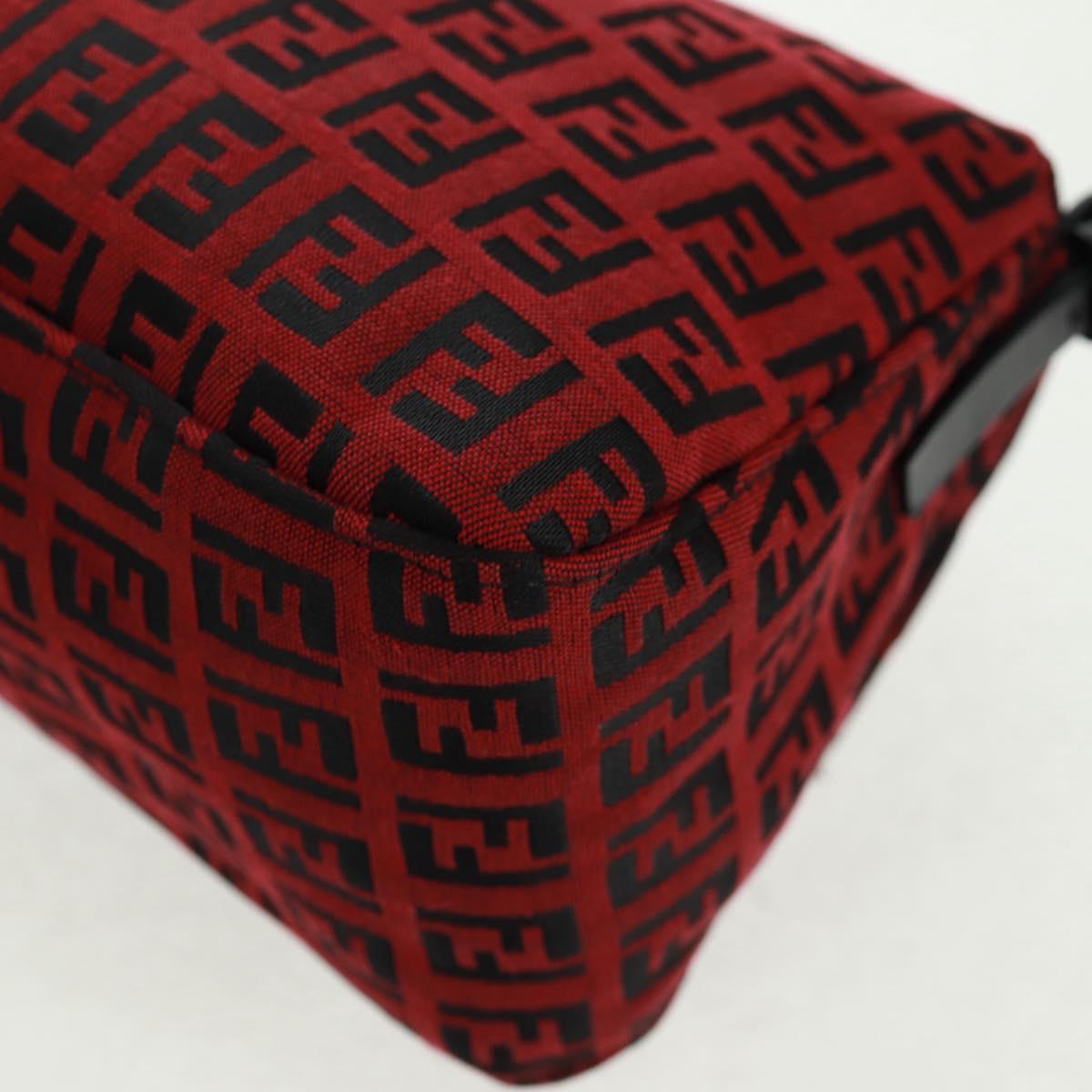 FENDI Zucchino Canvas Mamma Baguette Shoulder Bag Red Silver Auth 161663SAV