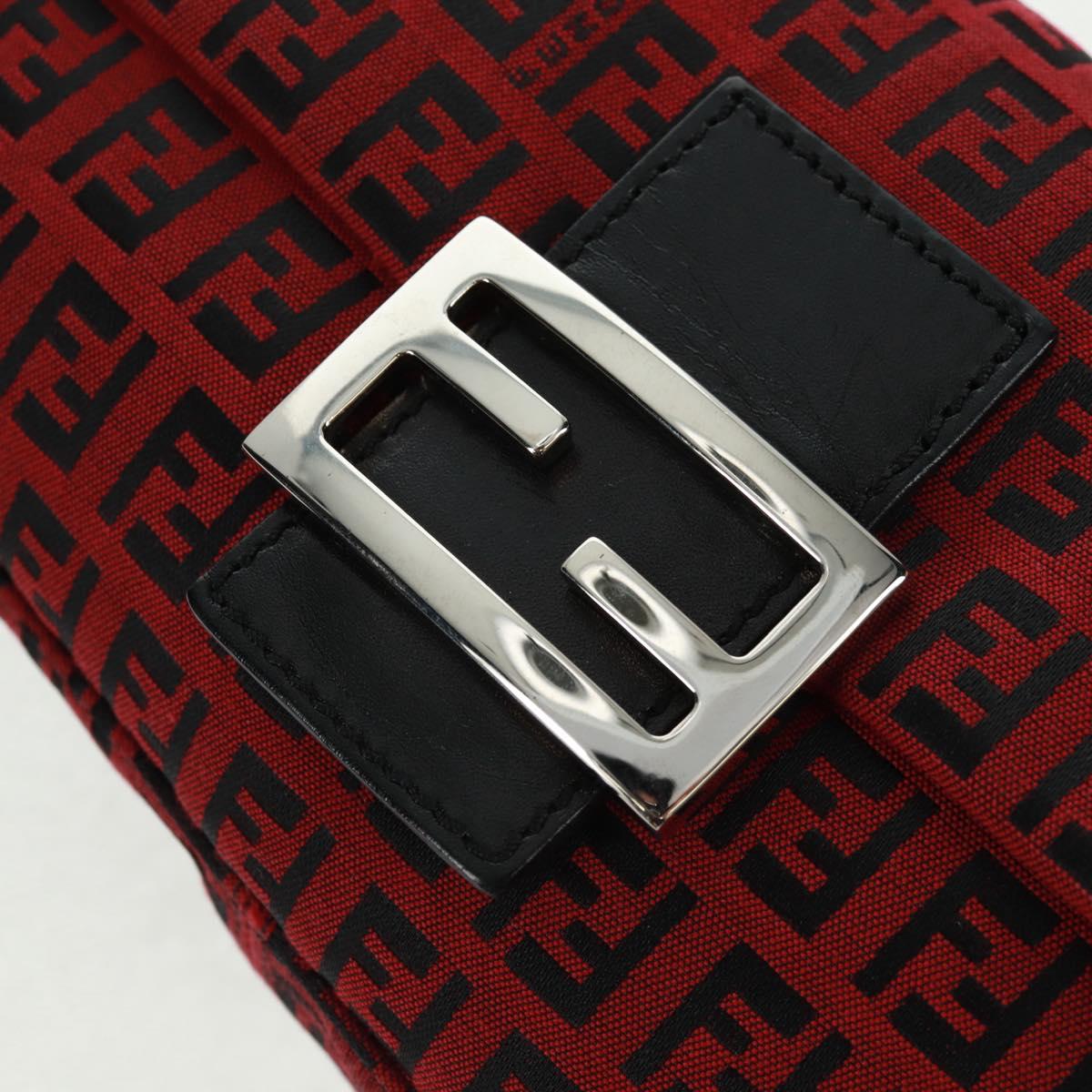 FENDI Zucchino Canvas Mamma Baguette Shoulder Bag Red Silver Auth 161663SAV