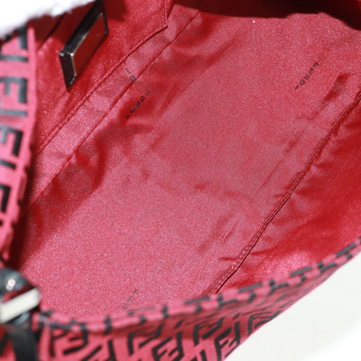 FENDI Zucchino Canvas Mamma Baguette Shoulder Bag Red Silver Auth 161663SAV