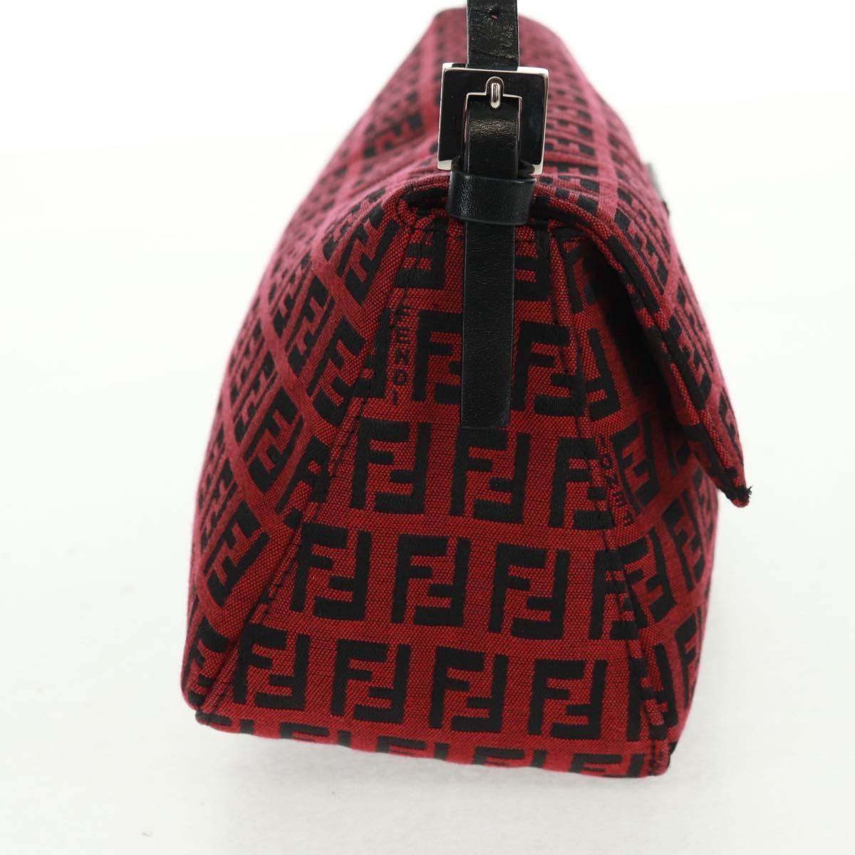 FENDI Zucchino Canvas Mamma Baguette Shoulder Bag Red Silver Auth 161663SAV