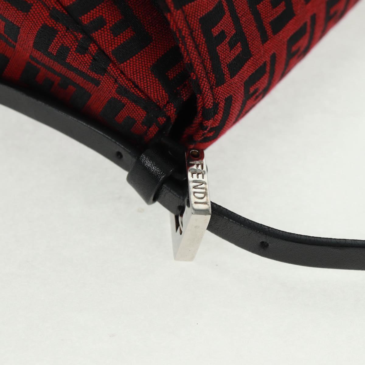 FENDI Zucchino Canvas Mamma Baguette Shoulder Bag Red Silver Auth 161663SAV