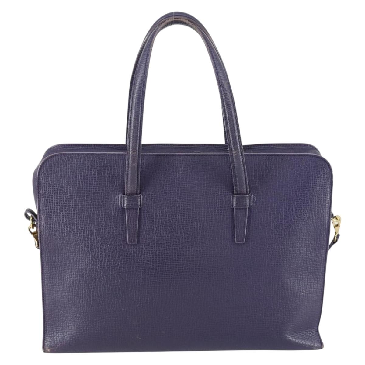 LOEWE Hand Bag Leather 2way Navy Gold Auth 161665