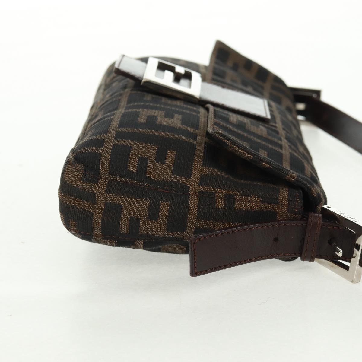 FENDI Zucca Canvas Mamma Baguette Shoulder Bag Black Brown Auth 161669SAV