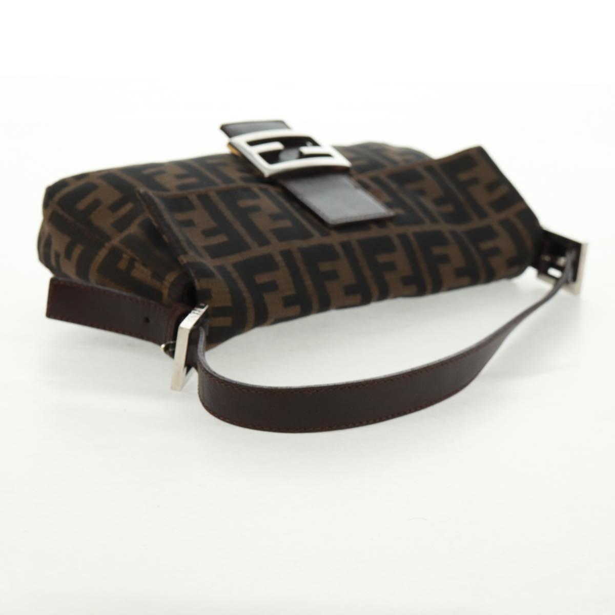 FENDI Zucca Canvas Mamma Baguette Shoulder Bag Black Brown Auth 161669SAV