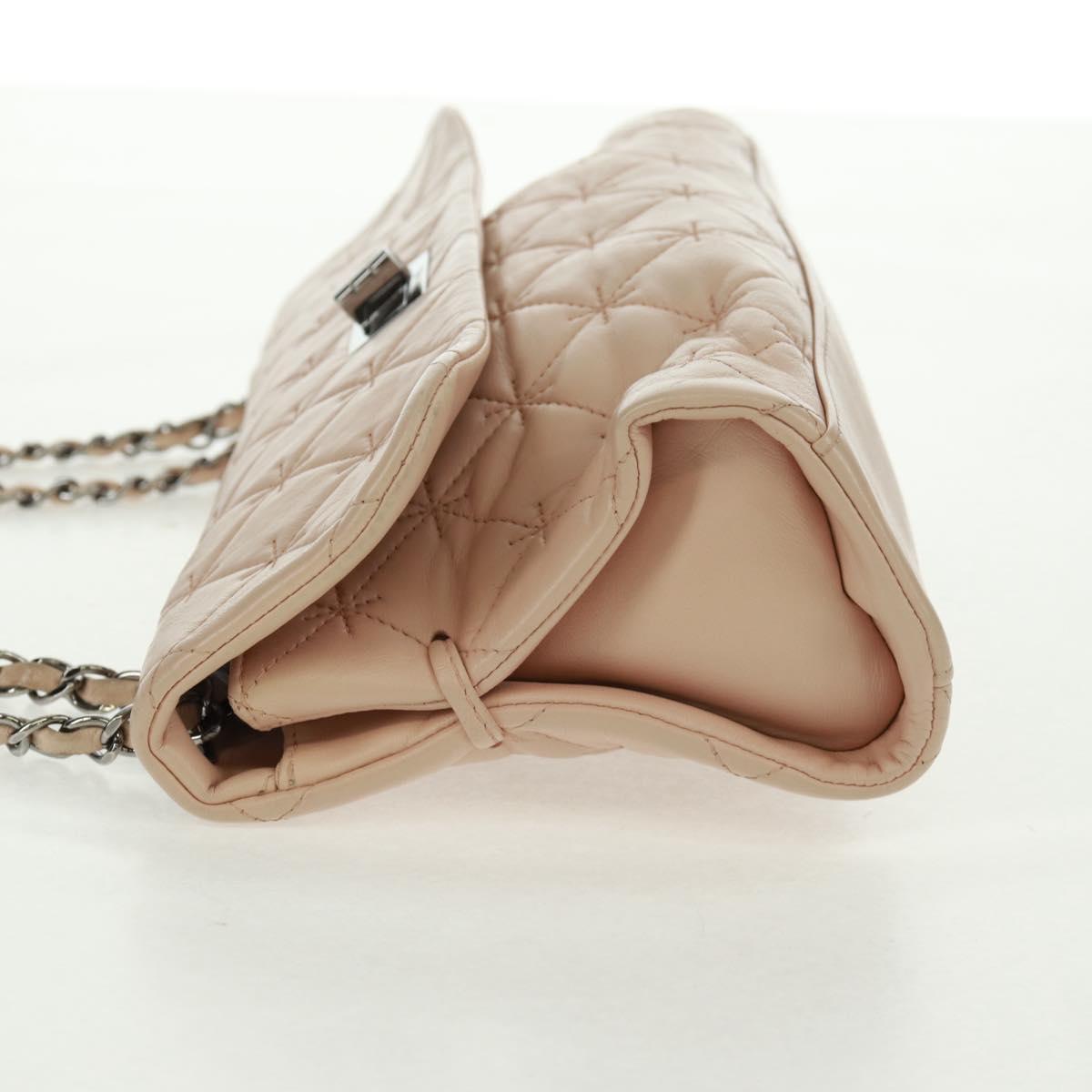 CHANEL Chain Matelasse 2.55 Shoulder Bag Lamb Skin Pink Silver CC Auth 161670V