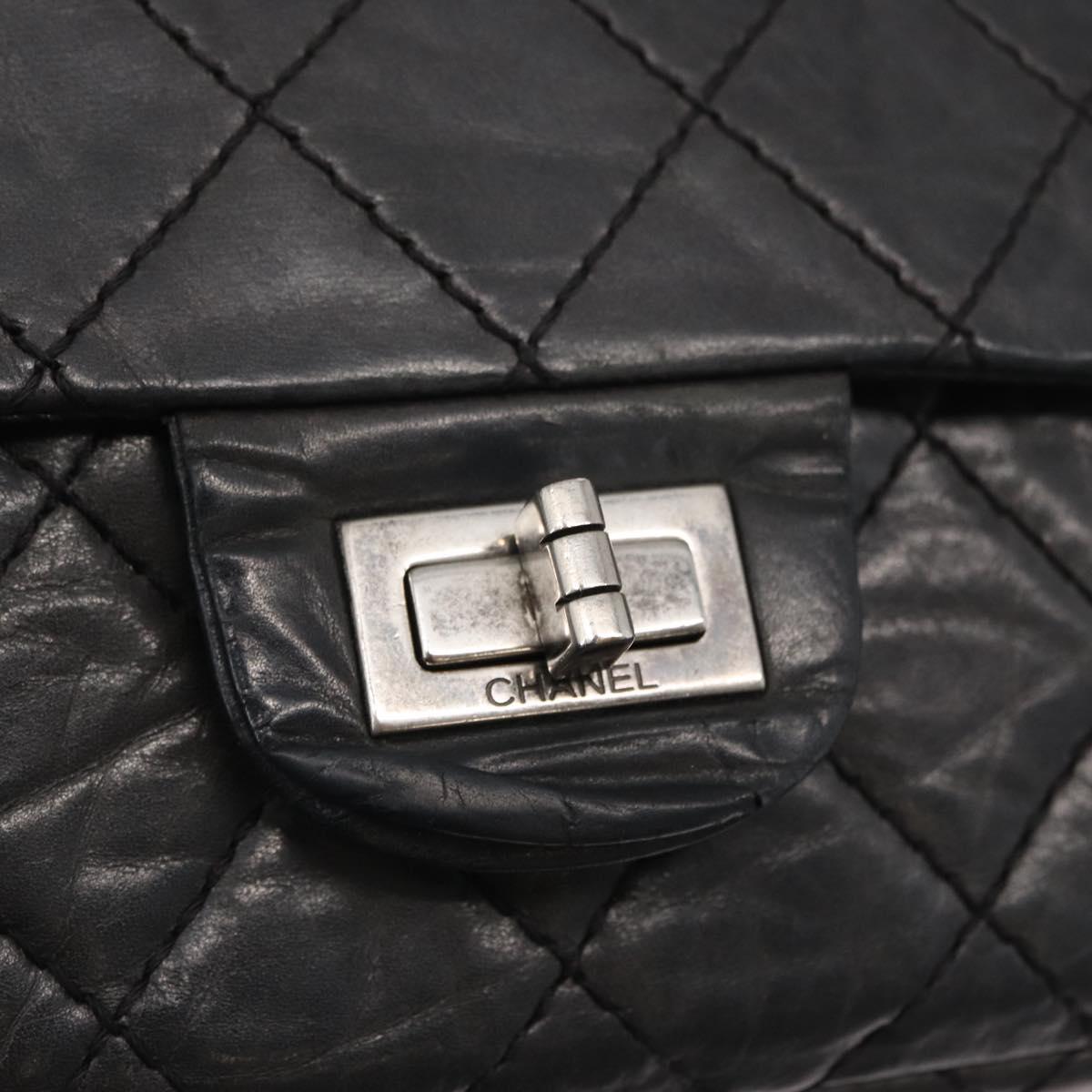 CHANEL Chain Double Flap Matelasse 28 2.55 Bag Leather Black CC Auth 161671V