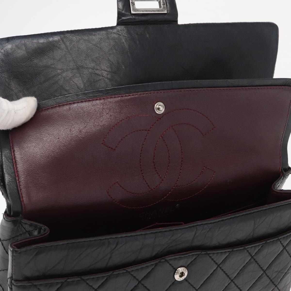 CHANEL Chain Double Flap Matelasse 28 2.55 Bag Leather Black CC Auth 161671V