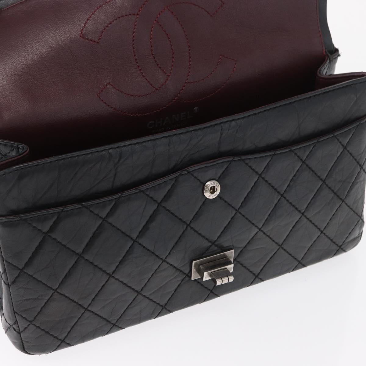 CHANEL Chain Double Flap Matelasse 28 2.55 Bag Leather Black CC Auth 161671V