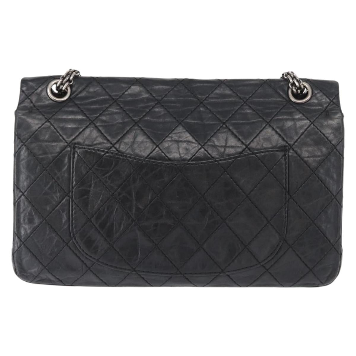 CHANEL Chain Double Flap Matelasse 28 2.55 Bag Leather Black CC Auth 161671V