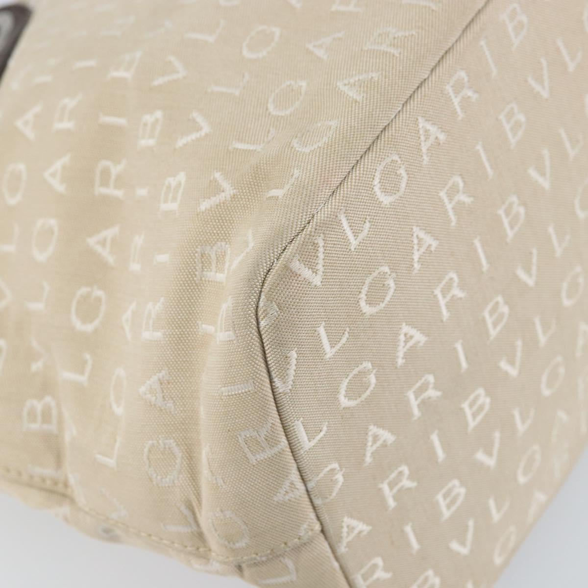 BVLGARI Tote Bag Canvas Ivory Silver Auth 161674