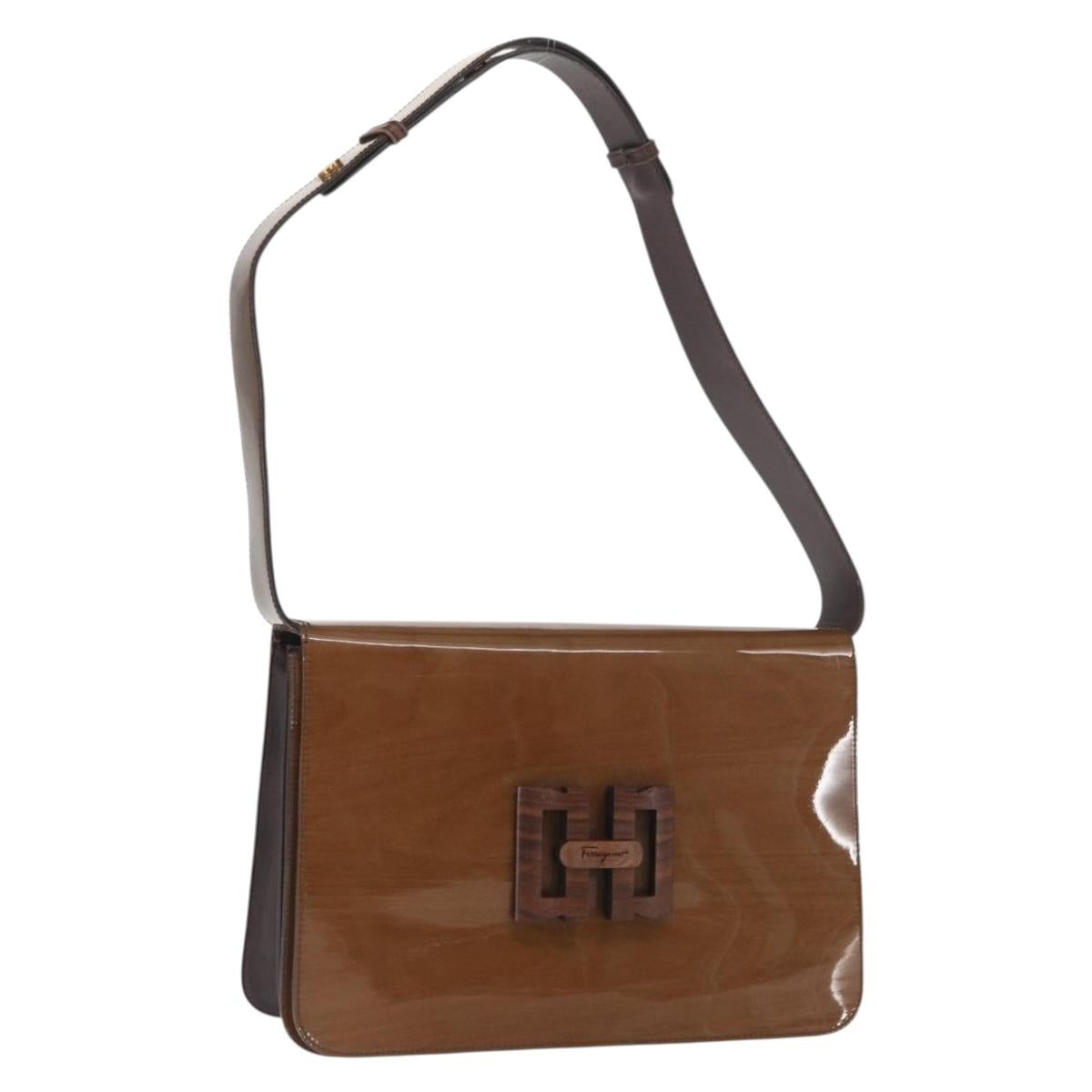 Salvatore Ferragamo Gancini Shoulder Bag Enamel Beige Gold Auth 161678