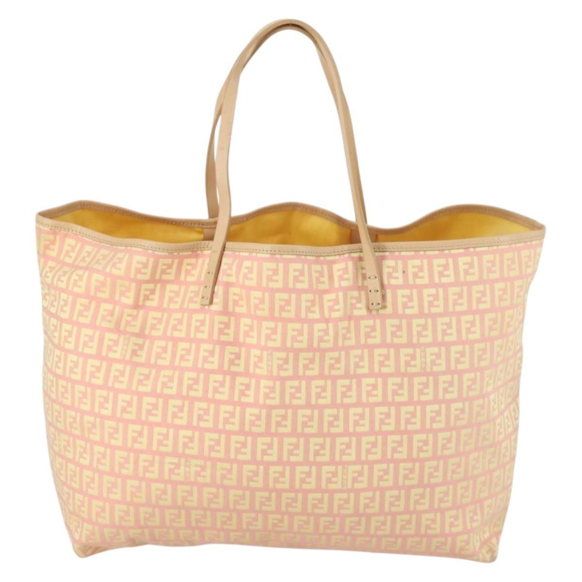 FENDI Zucchino Canvas Tote Bag Pink Auth 161680