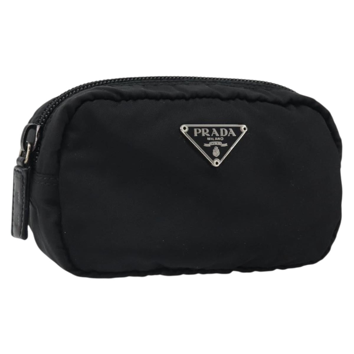 PRADA Pouch Nylon Black Silver Auth 161683
