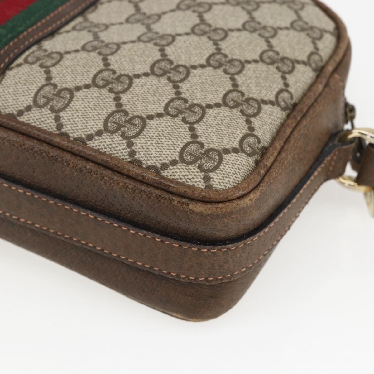 GUCCI GG Supreme Web Sherry Line Shoulder Bag PVC Beige Auth 161685