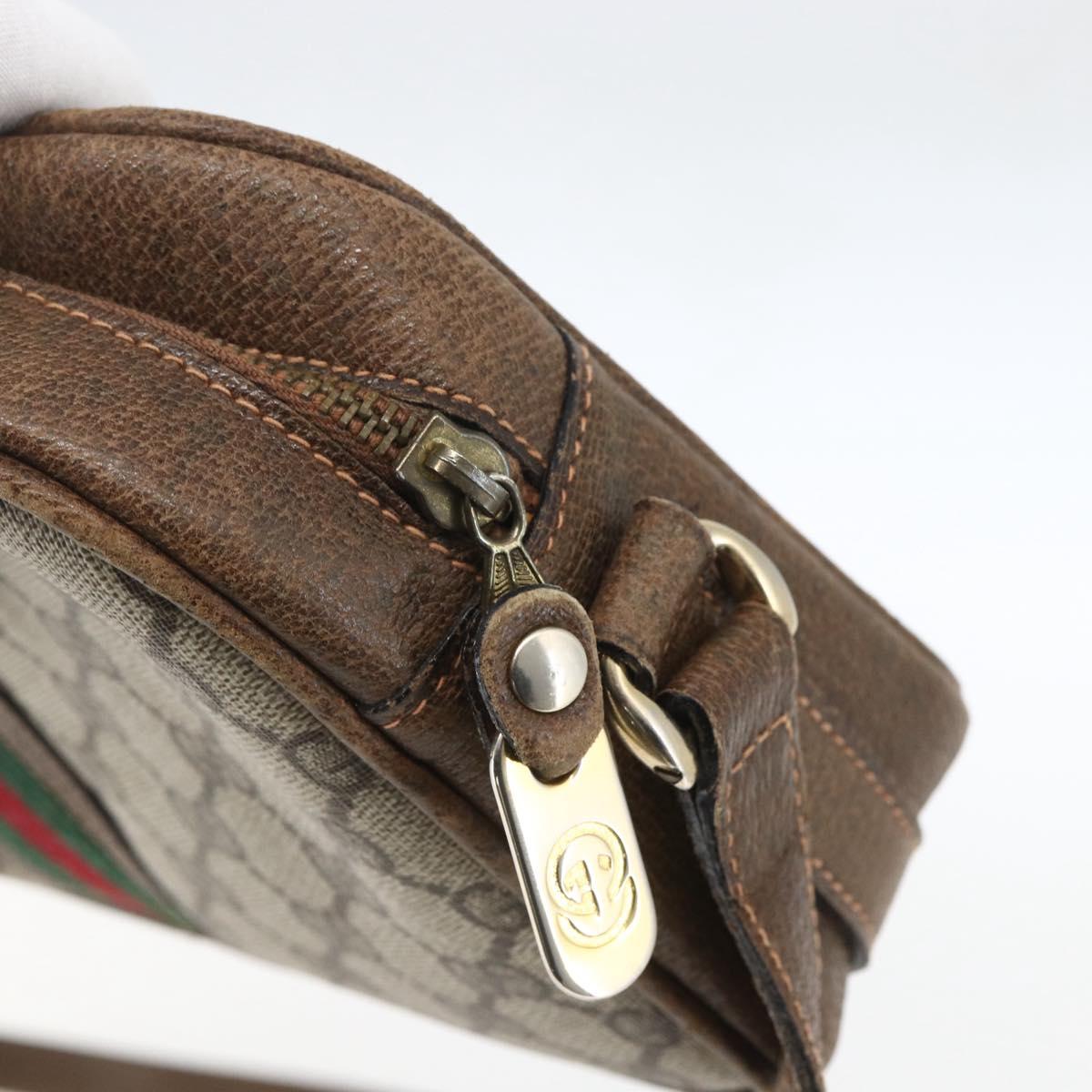 GUCCI GG Supreme Web Sherry Line Shoulder Bag PVC Beige Auth 161685