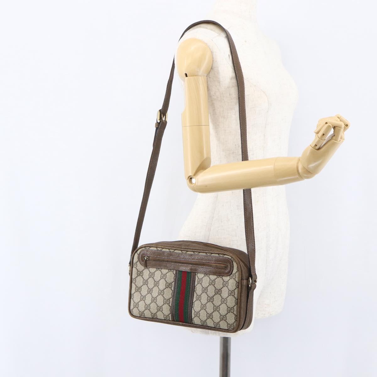 GUCCI GG Supreme Web Sherry Line Shoulder Bag PVC Beige Auth 161685