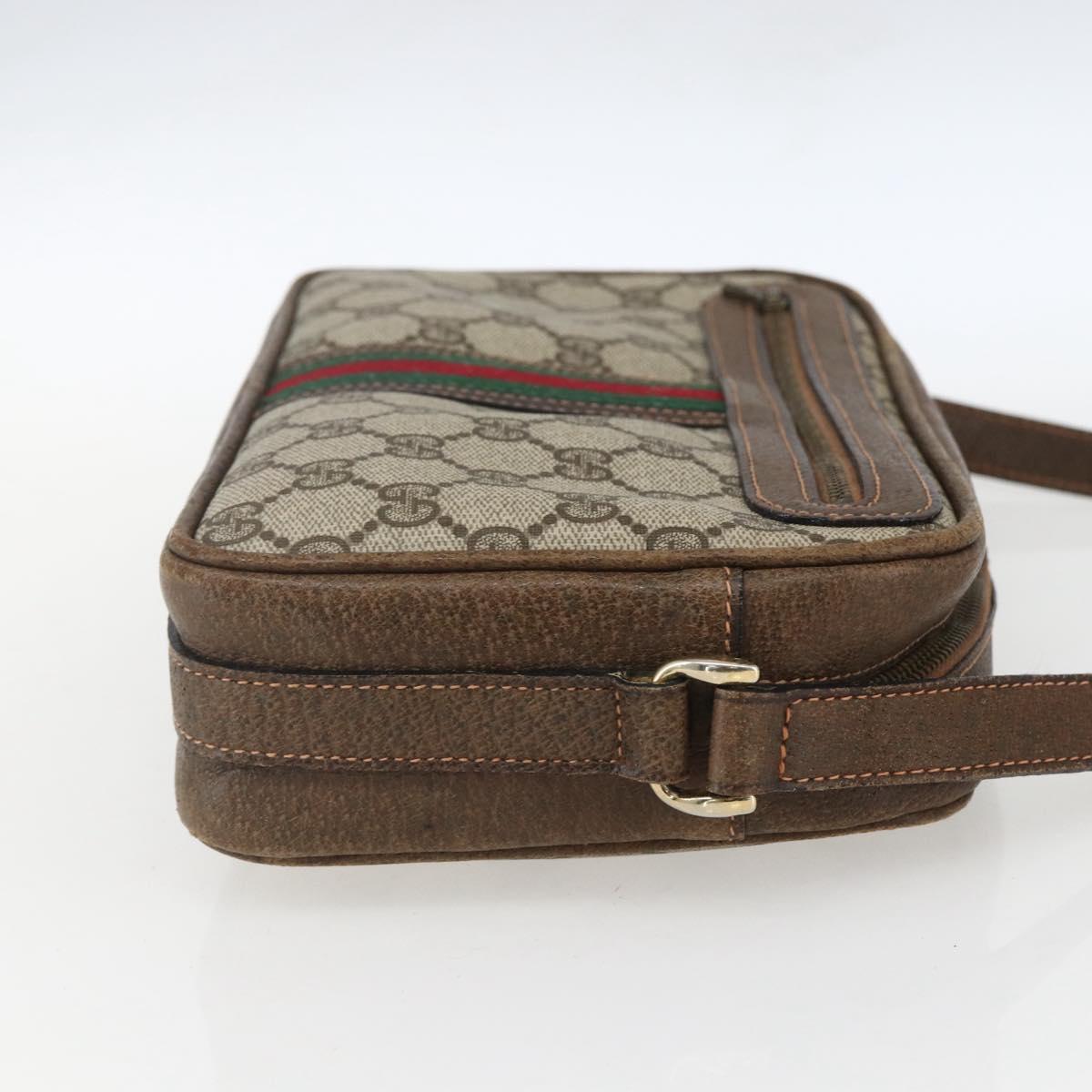 GUCCI GG Supreme Web Sherry Line Shoulder Bag PVC Beige Auth 161685