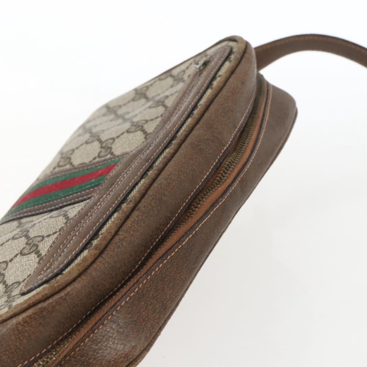 GUCCI GG Supreme Web Sherry Line Shoulder Bag PVC Beige Auth 161685