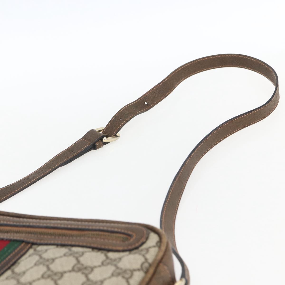 GUCCI GG Supreme Web Sherry Line Shoulder Bag PVC Beige Auth 161685