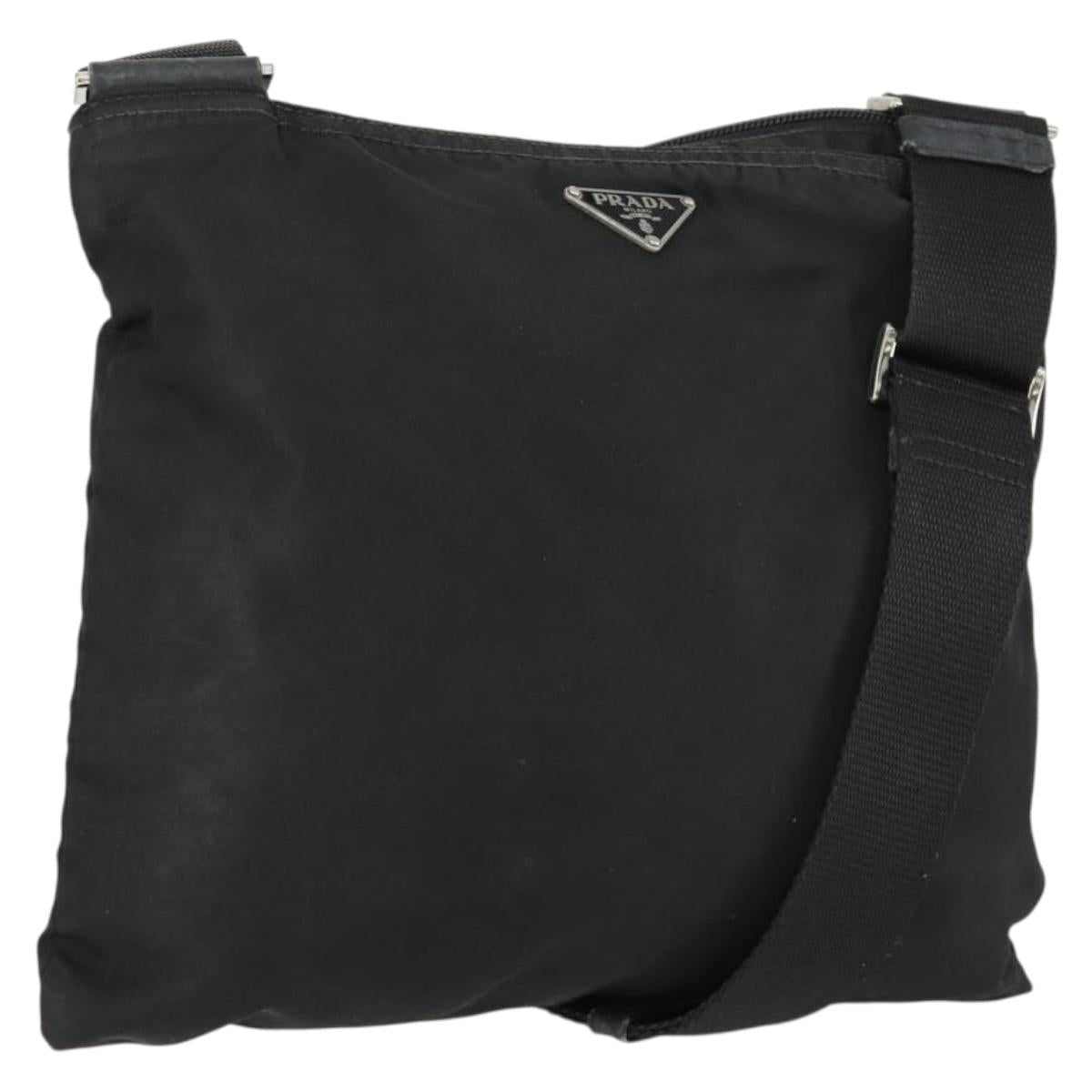 PRADA Shoulder Bag Nylon Black Silver Auth 161687