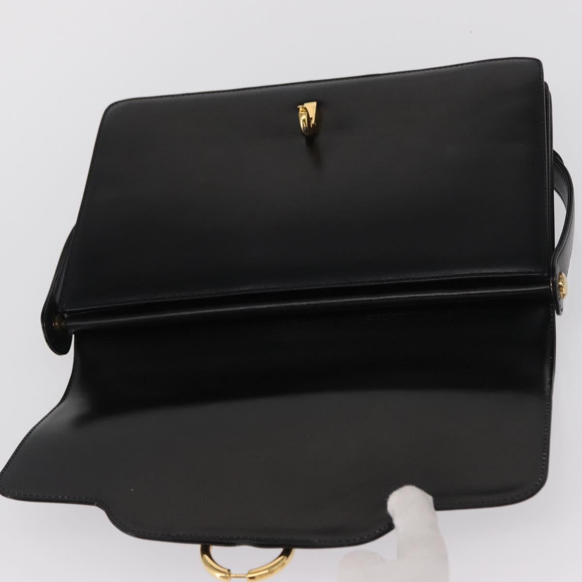 GUCCI Shoulder Bag Leather Black Gold Auth 161688