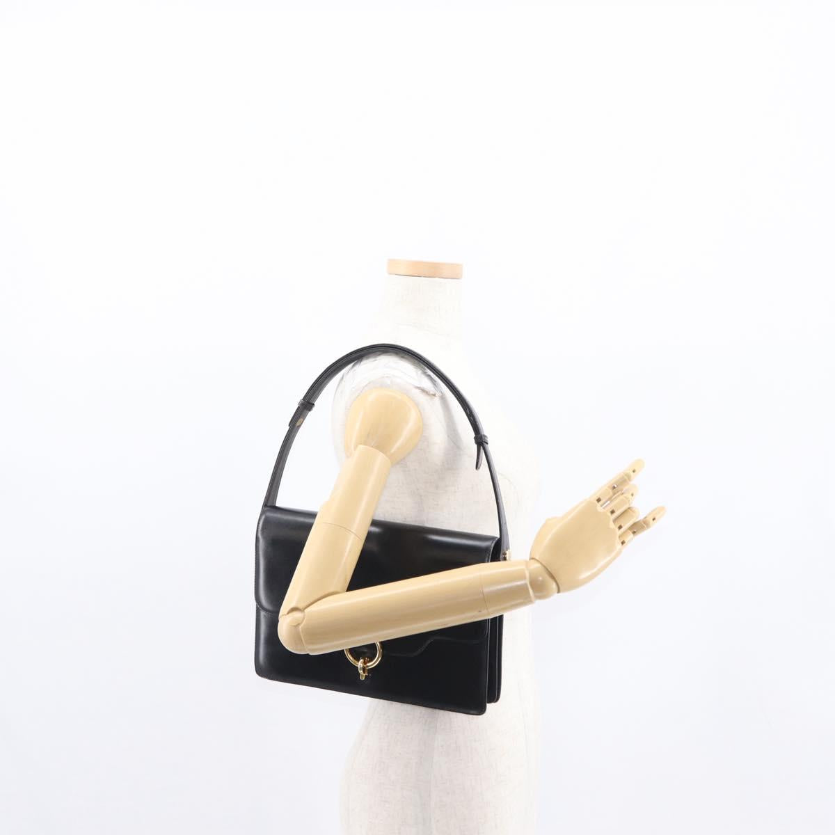 GUCCI Shoulder Bag Leather Black Gold Auth 161688