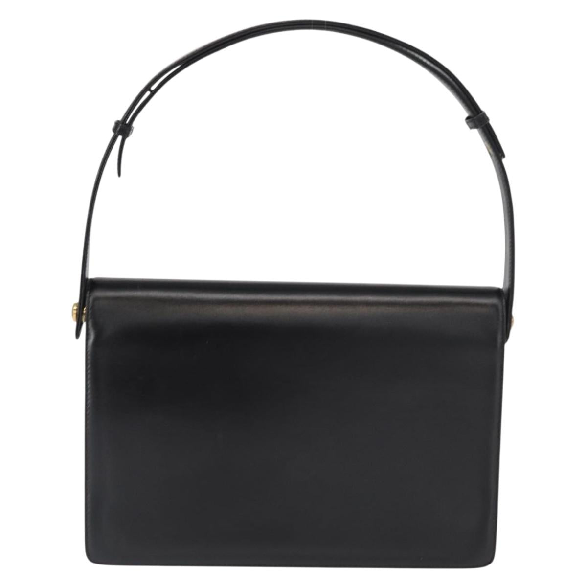 GUCCI Shoulder Bag Leather Black Gold Auth 161688