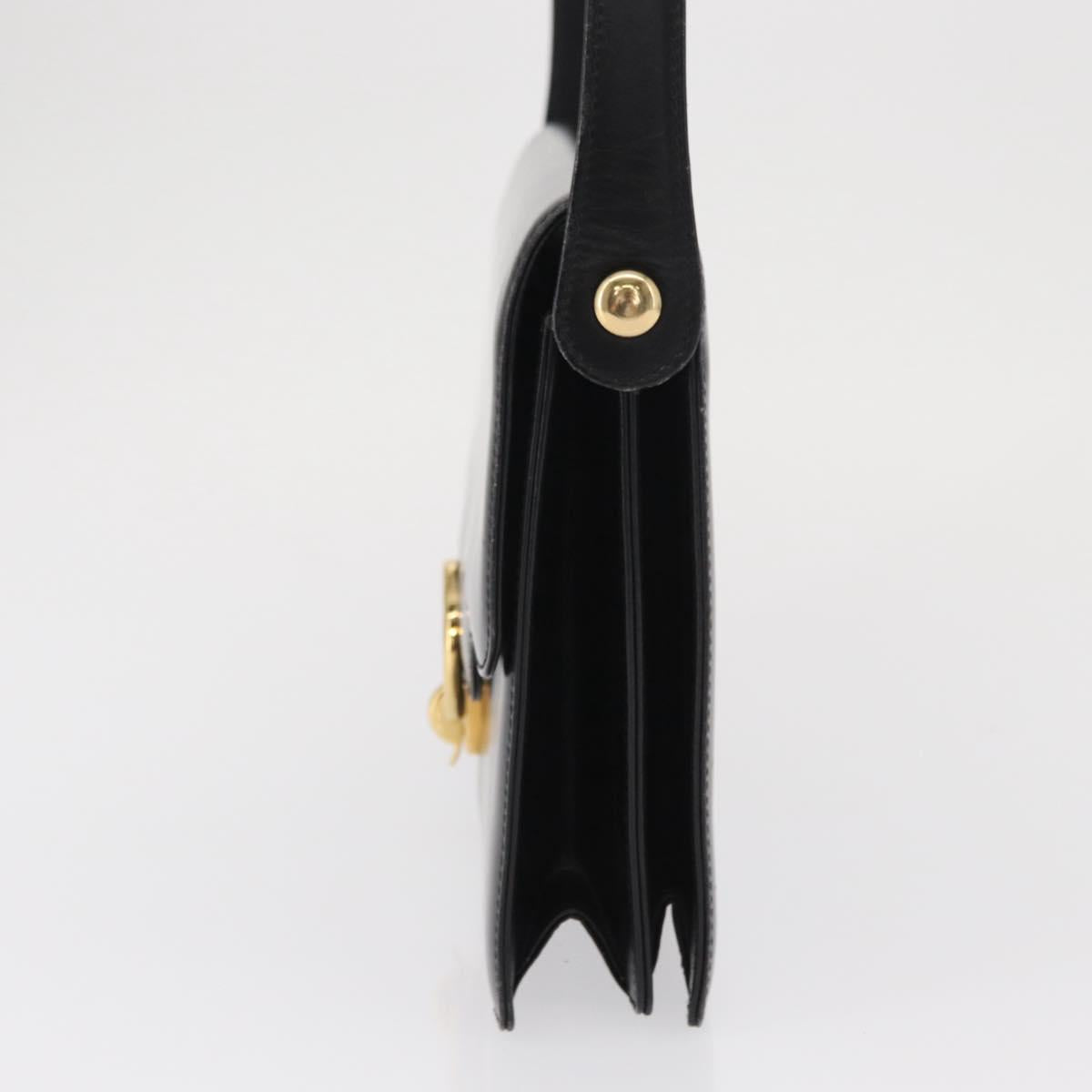 GUCCI Shoulder Bag Leather Black Gold Auth 161688