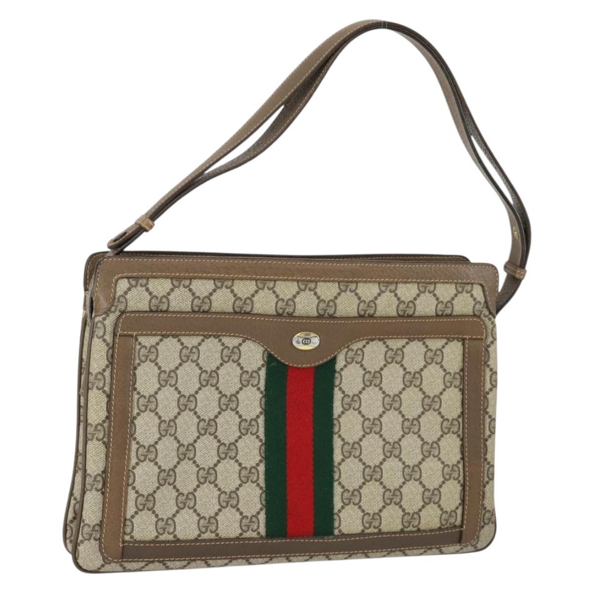 GUCCI GG Supreme Web Sherry Line Shoulder Bag PVC Beige 14 02 013 Auth 161689