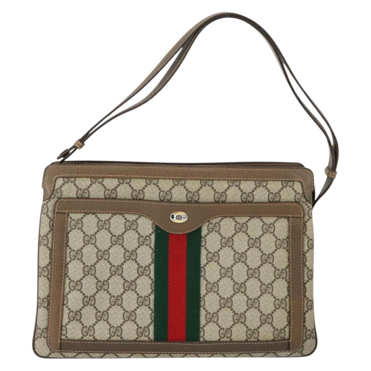 GUCCI GG Supreme Web Sherry Line Shoulder Bag PVC Beige 14 02 013 Auth 161689