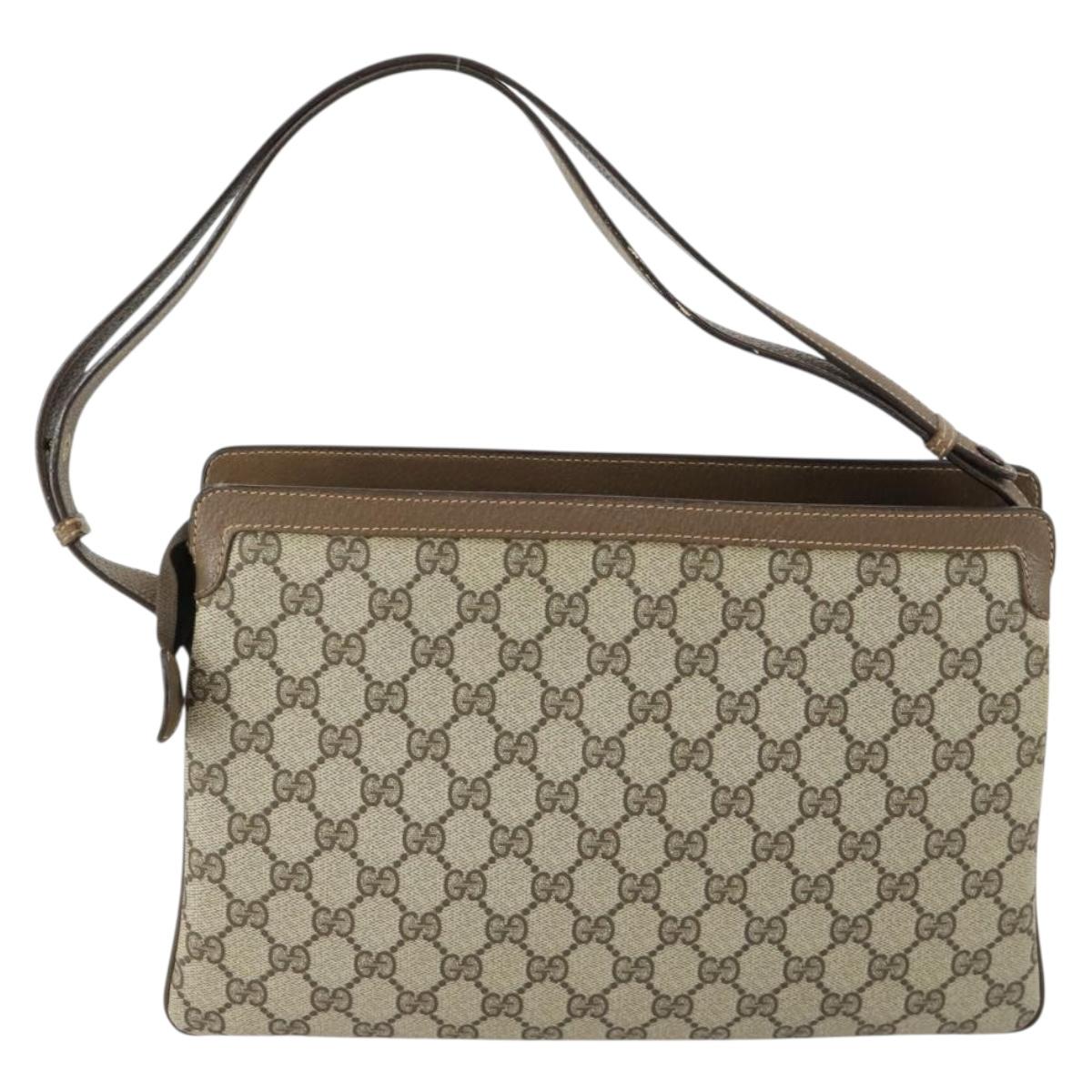GUCCI GG Supreme Web Sherry Line Shoulder Bag PVC Beige 14 02 013 Auth 161689