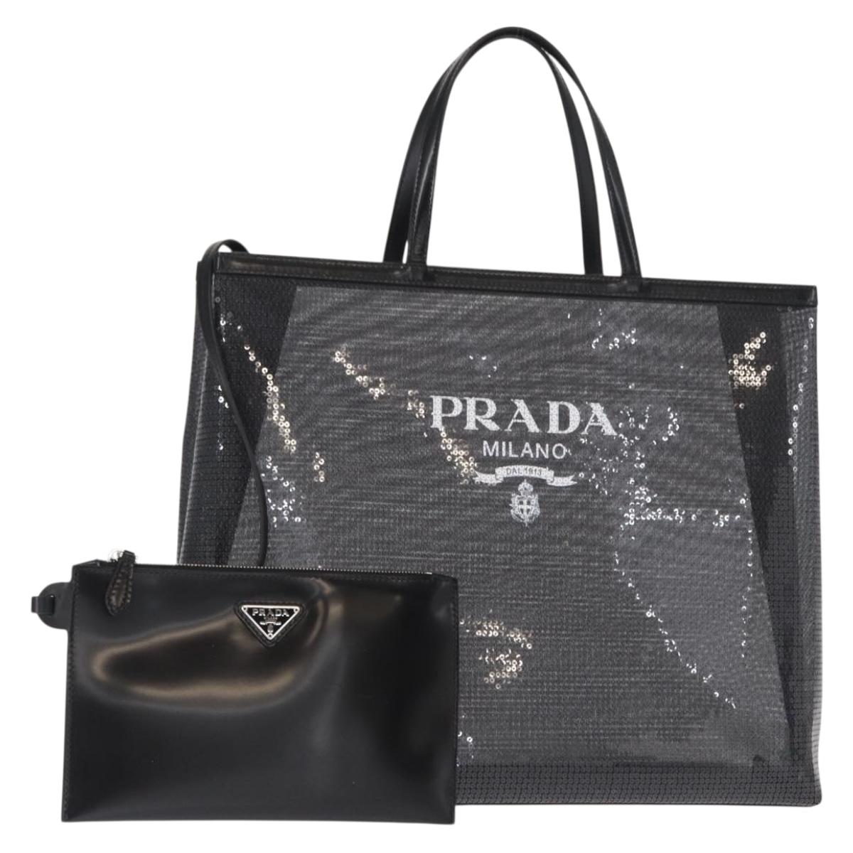 PRADA Hand Bag Sequin Black Auth 161690