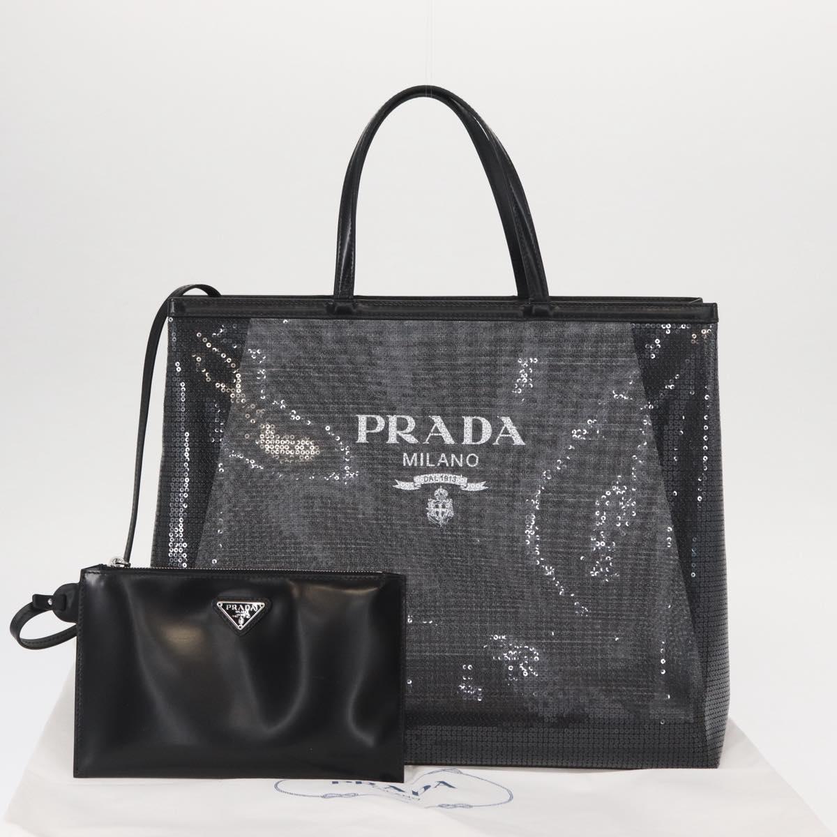 PRADA Hand Bag Sequin Black Auth 161690