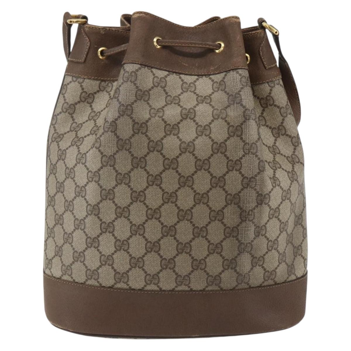 GUCCI GG Supreme Web Sherry Line Bag PVC Beige Gold 41 02 085 Auth 161691