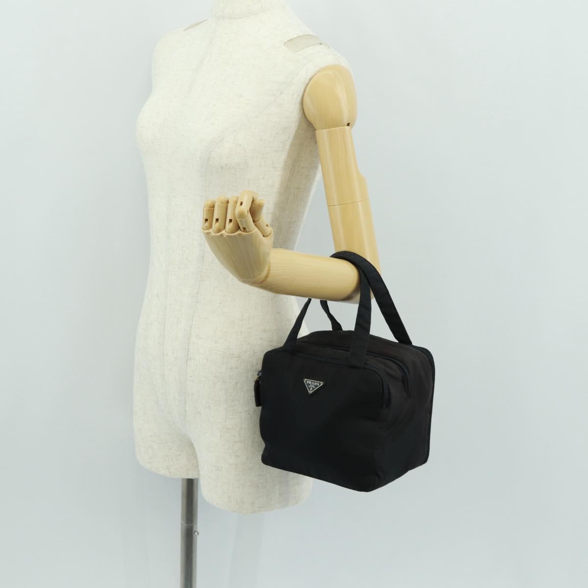 PRADA Hand Bag Nylon Black Silver Auth 161692