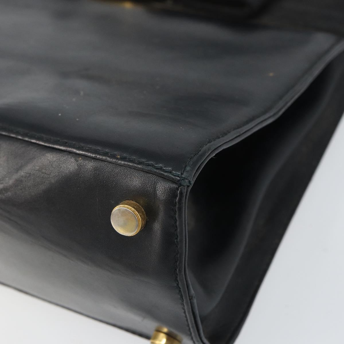 Salvatore Ferragamo Vala Hand Bag Leather 2way Black Gold Auth 161693