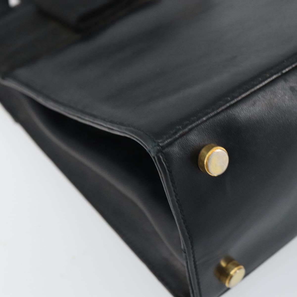 Salvatore Ferragamo Vala Hand Bag Leather 2way Black Gold Auth 161693