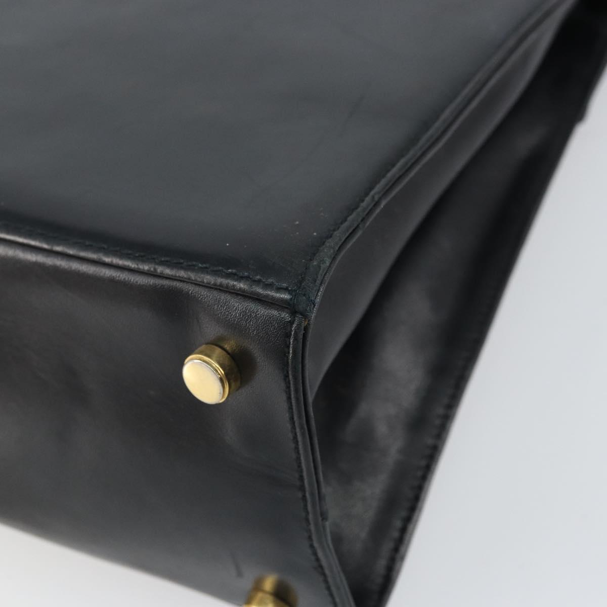 Salvatore Ferragamo Vala Hand Bag Leather 2way Black Gold Auth 161693