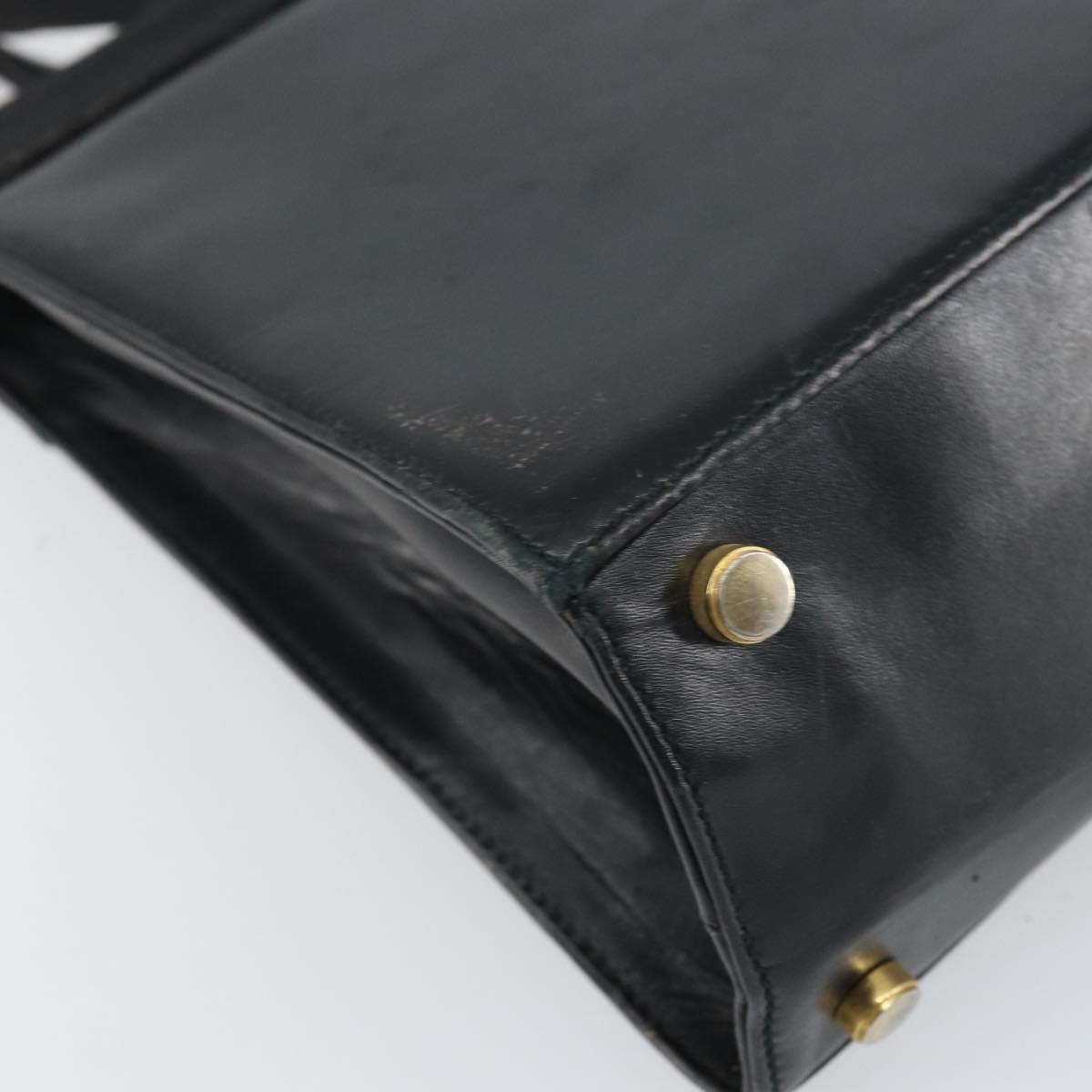 Salvatore Ferragamo Vala Hand Bag Leather 2way Black Gold Auth 161693