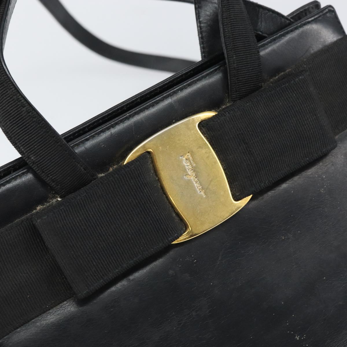 Salvatore Ferragamo Vala Hand Bag Leather 2way Black Gold Auth 161693